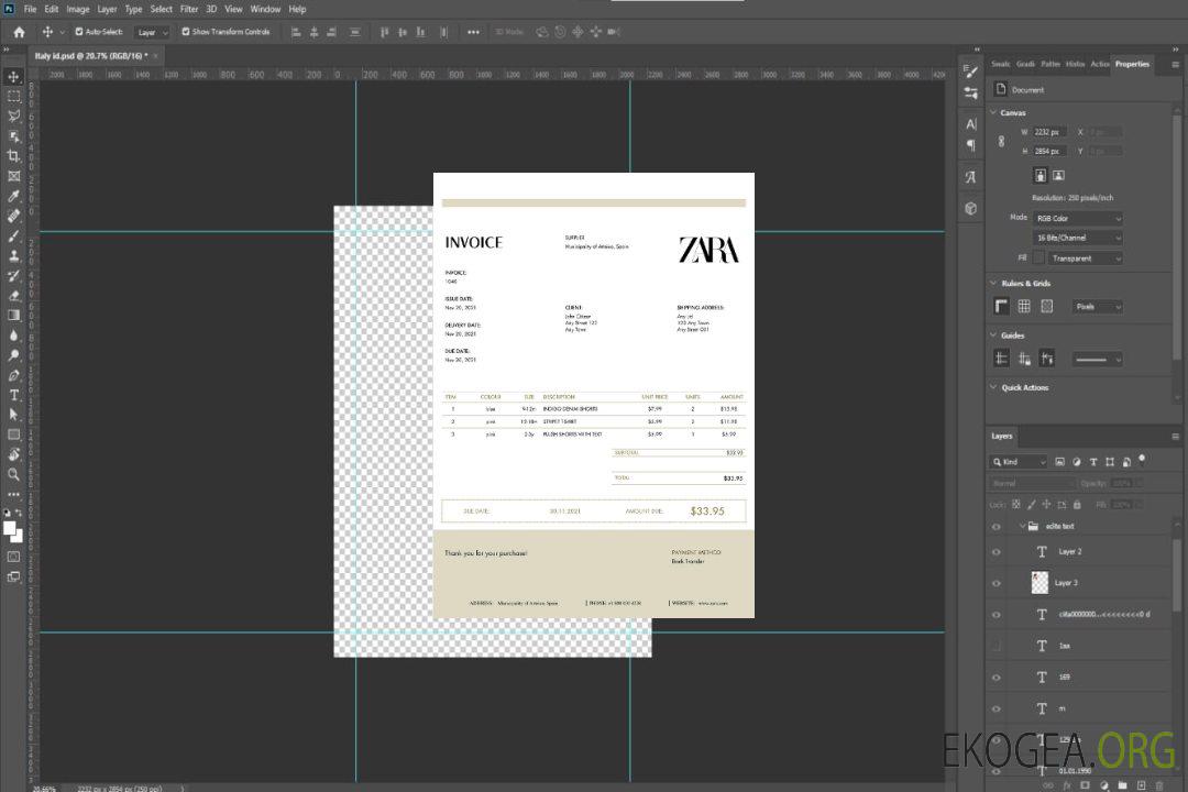 Modèle de facture ZARA aux États , Unis template